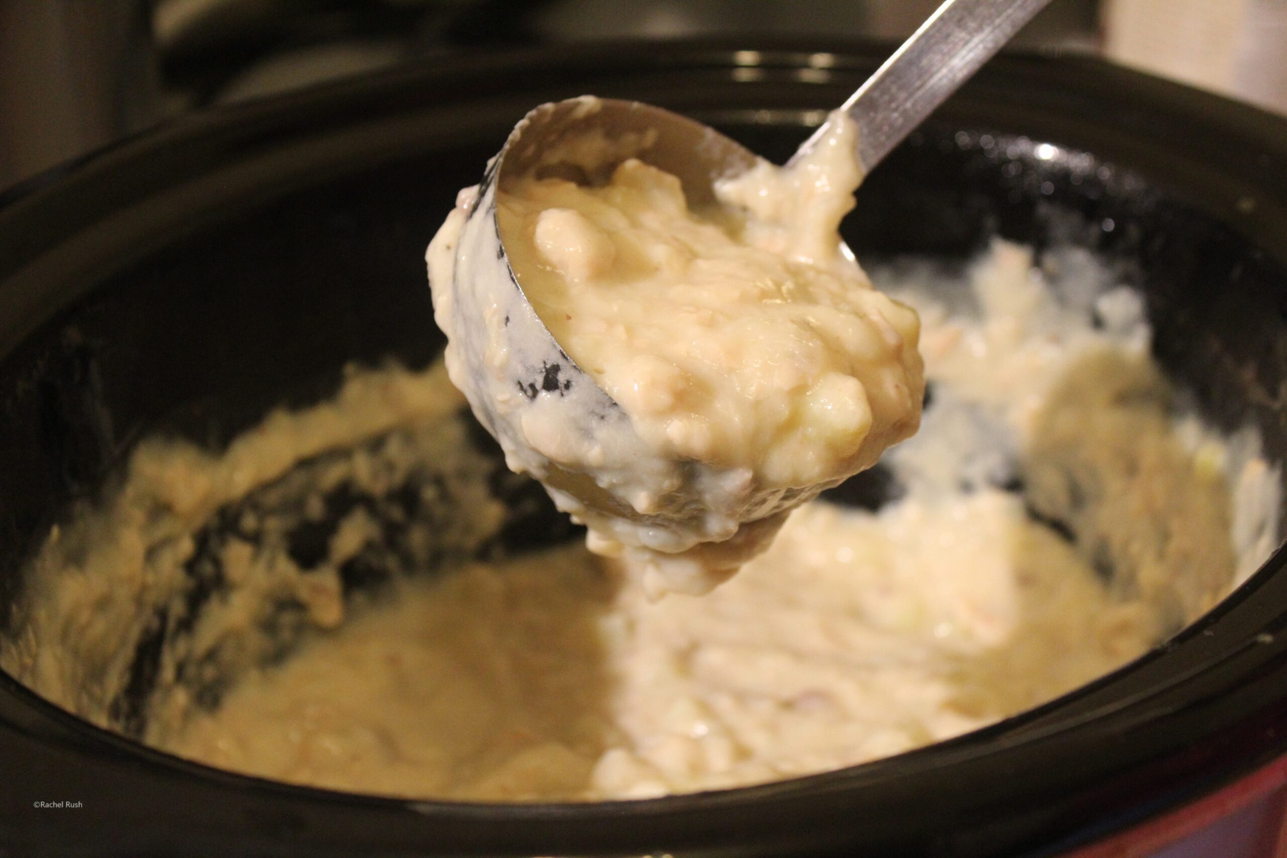 A spoonful of rich, creamy homemade salmon chowder.